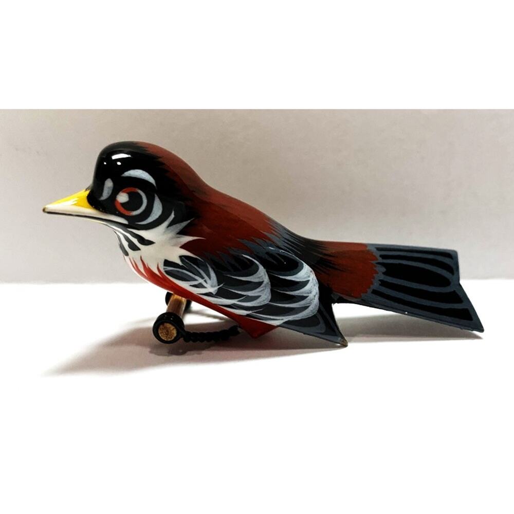 Takahashi Robin Bird Pin Brooch Carved Japanese 2" Long Excellent Condition